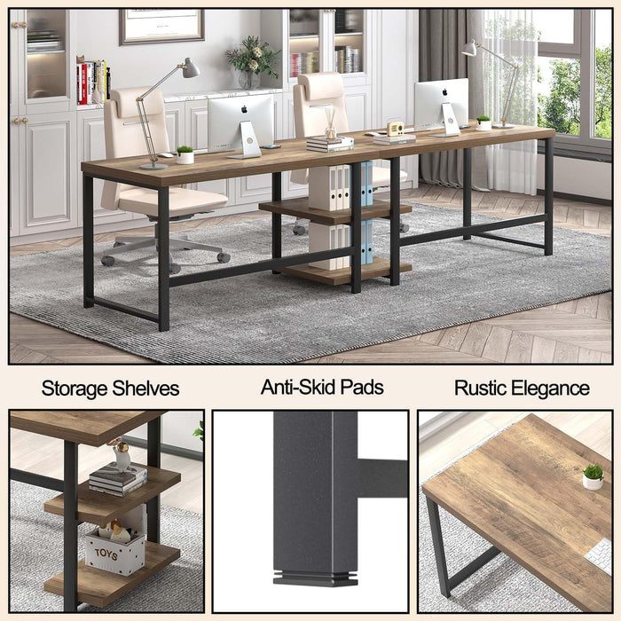 Computer Desk, Wood and Metal Home Office Desk with Storage Shelves, Small Study Writing Table Workstation for Bedroom Living Room, Rustic Oak, 47 Inch