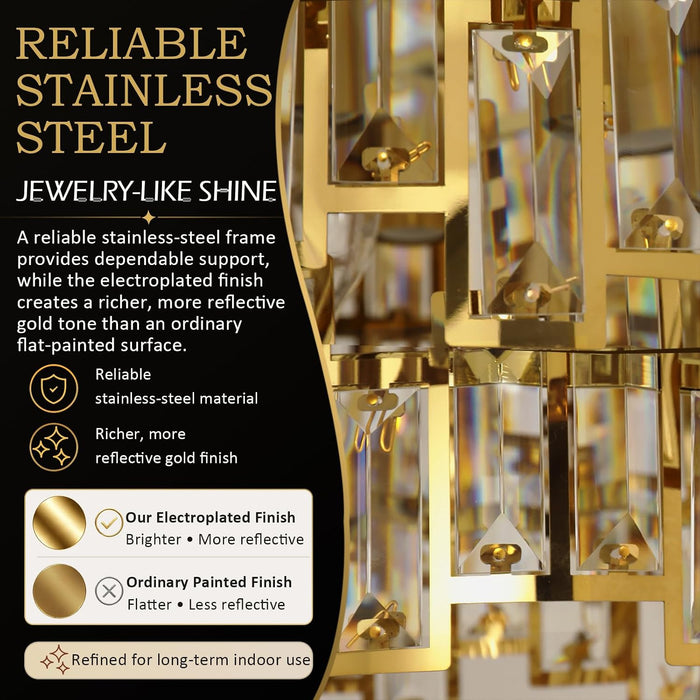 Modern Gold Crystal Chandelier 19-Light Foyer Dining Room Fixture