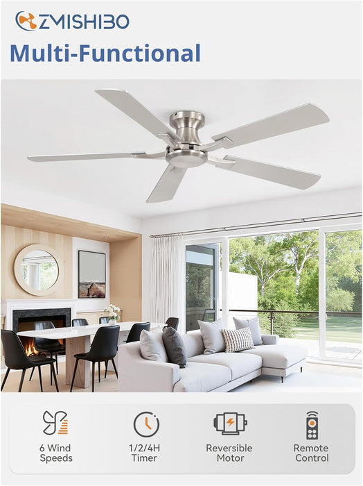 52-Inch Brushed Nickel Flush Mount Ceiling Fan