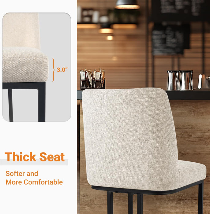 Counter Height Bar Stools Set of 4, 24 Inch Seat Height Bar Chairs for Kitchen Island, Linen Fabric Upholstered Barstools with Metal Feet for Dining Room, Beige