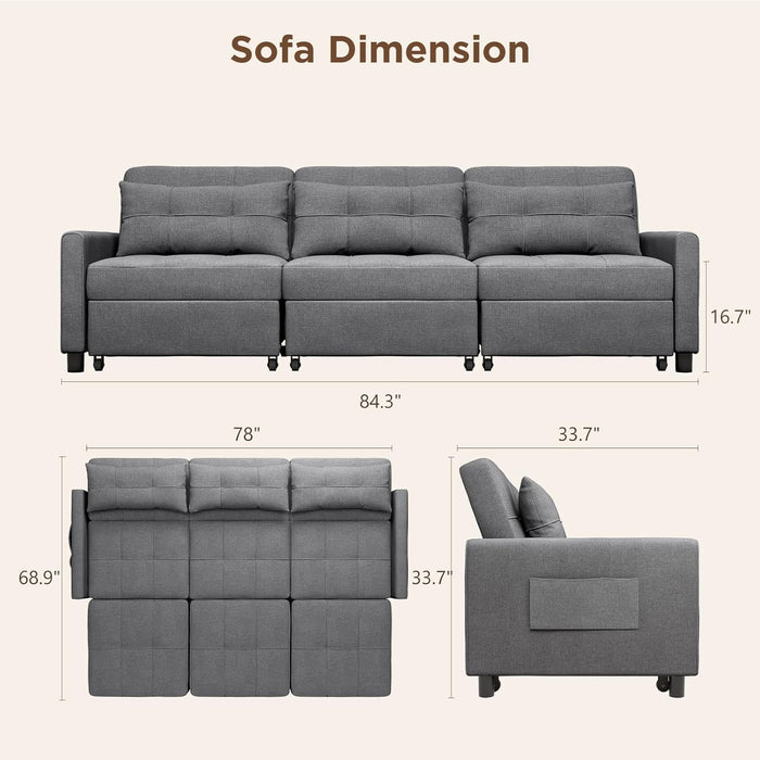 L-Shaped Sleeper Sofa Dark Grey, 84", with Ottoman