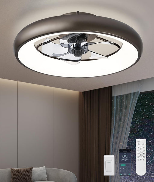 【Upgraded】 Ultra Low Profile Ceiling Fans with Lights and Remote Ultra Quiet 25 Db, 21" Modern Flush Mount Ceiling Fan LED Ceiling Fan