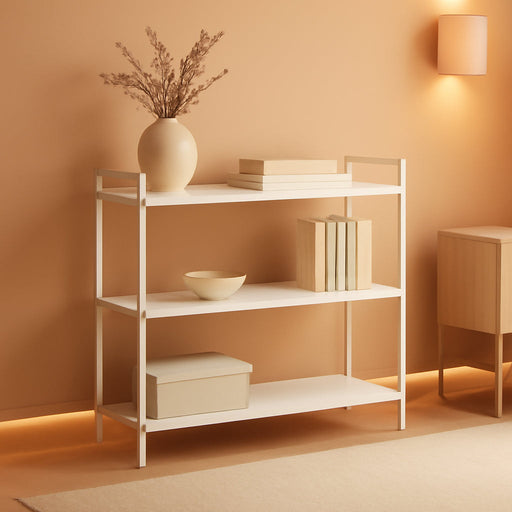 Jamestown Wide 3 Shelf Open Storage Bookshelf Scandinavian White and White Metal