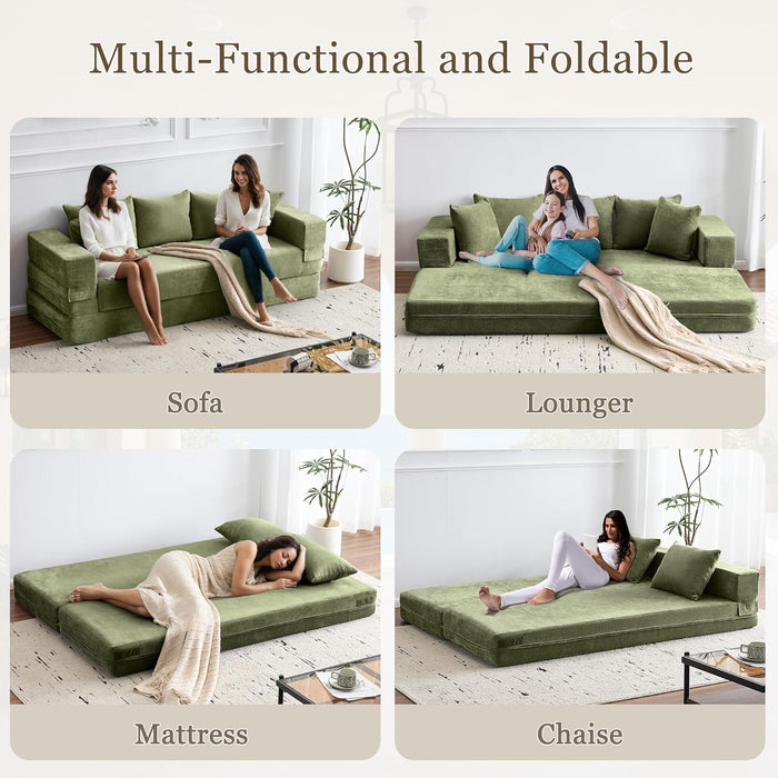 Green 79Inch Convertible Sleeper Couch With Pillows