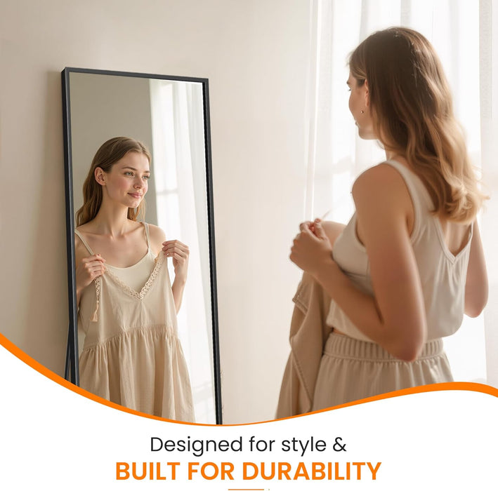 Full Length Mirror, Standing Large Floor Mirror with Aluminum Frame for Bedroom, Living Room, Bathroom(Black)