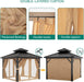 10X10 Ft Double Roof Hardtop Gazebo, Heavy Duty Galvanised Steel Hardtop Pavilion with Nettings and Curtains, Metal Roof Gazebo for Patio, Terrace, Lawn and Deck, Brown