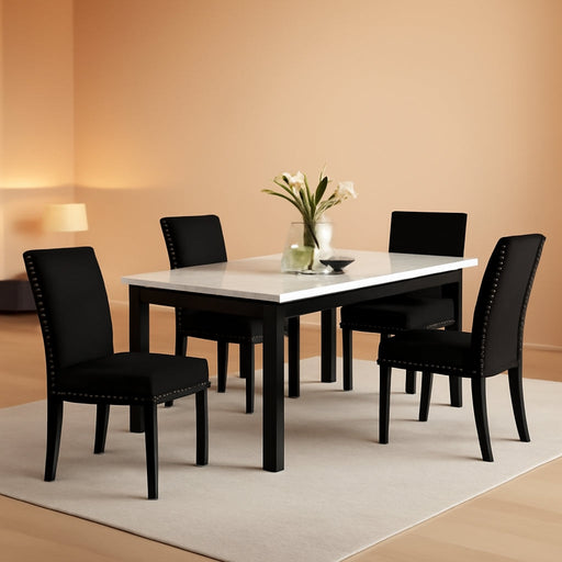 6-Person Dining Table with Faux Marble Top, Black Base