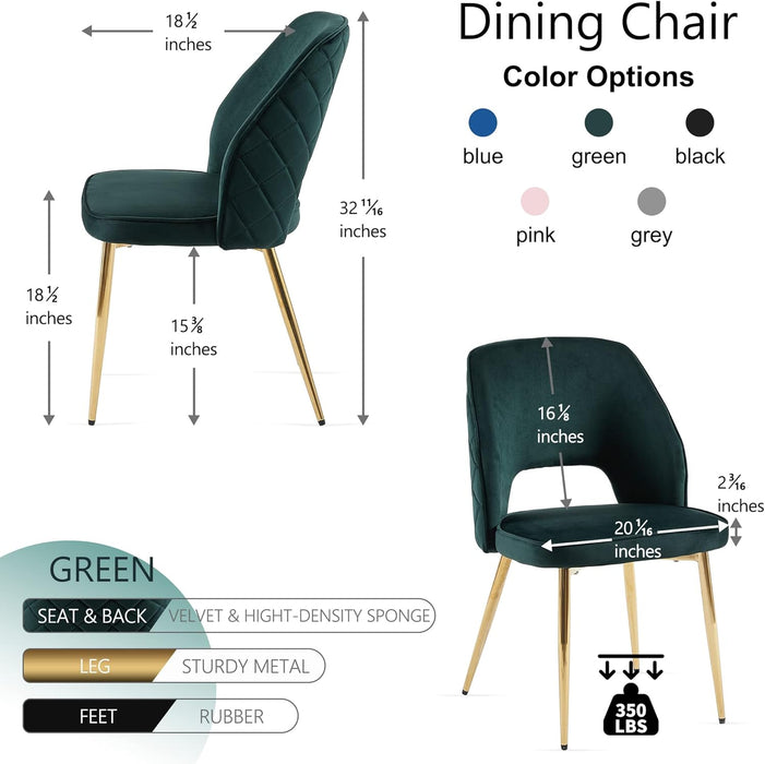 Modern Dining Chair Set of 4, Forest Green Velvet Fabric Upholstered Accent Chairs with Golden Metal Legs, round Back Side Chairs for Kitchen Living Room Bedroom