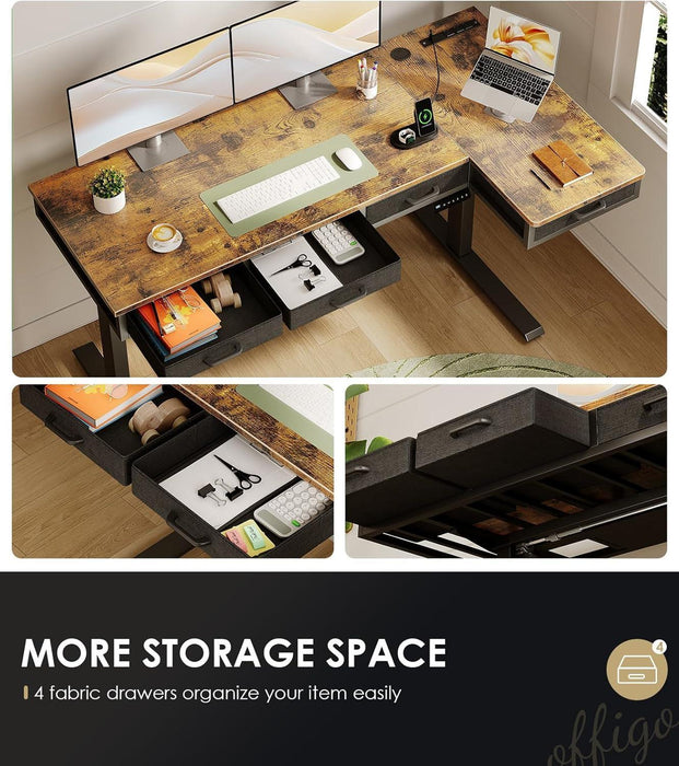 SixtyThreeInch L Shaped Electric HeightAdjustable Desk Drawers