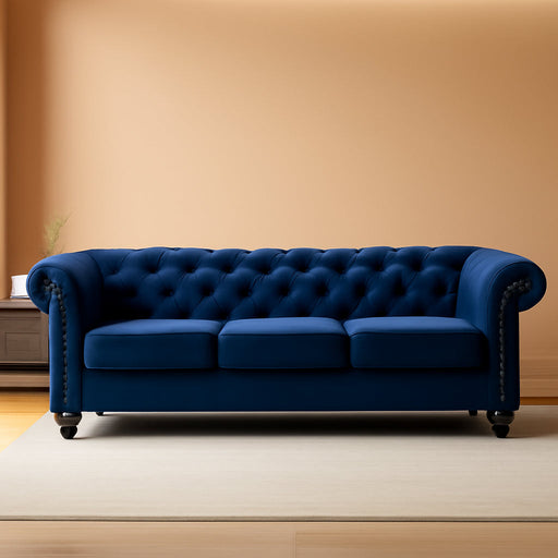 Modern Blue Velvet Chesterfield Loveseat
