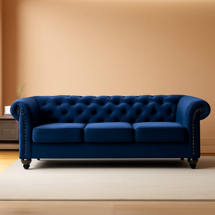Modern Blue Velvet Chesterfield Loveseat