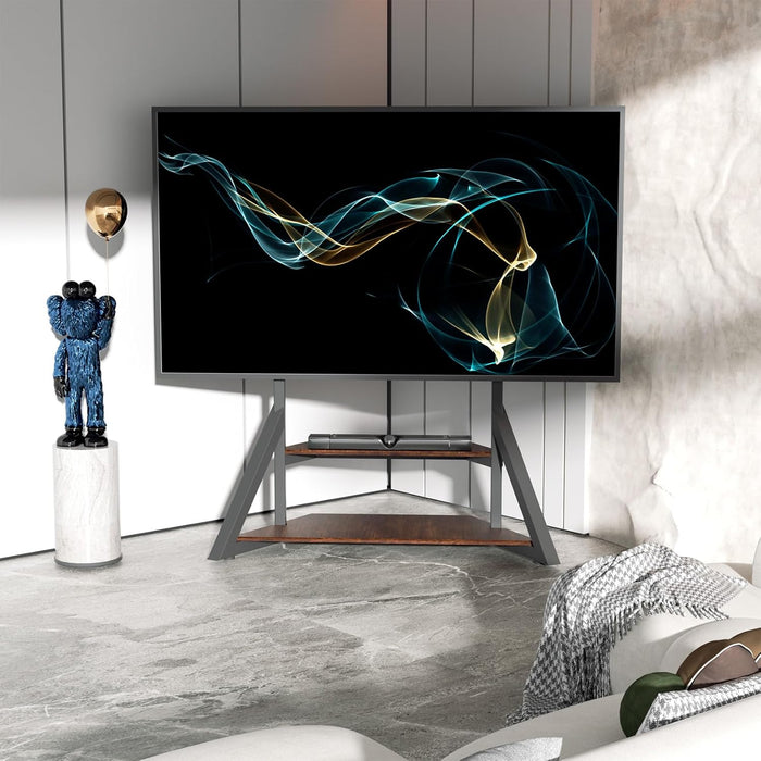 Mobile TV Floor Stand with Wheels Shelves for 65 to 100 Inch Large LCD/LED Flat Curved Screen up to 220Lbs, Adjustable Heights TV Mount Stands VESA 800X600Mm, Rolling TV Stand for Bedroom Office