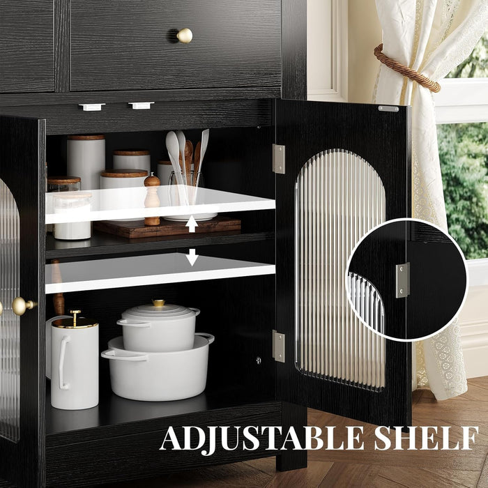 55'' Large Sideboard Buffet Cabinet with Storage, Farmhouse Wood Coffee Bar with Drawers, Narrow Kitchen Buffet Storage Cabinet for Living Room Dining Room (Black)