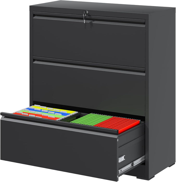 3 Drawer File Cabinet with Lock, Metal Lateral Filing Cabinets