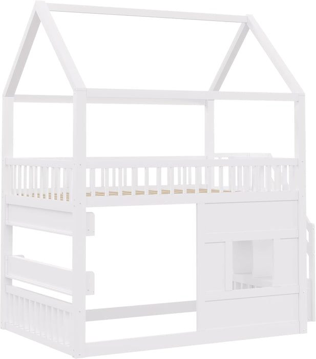 White FullSize House Loft Bed WithUnderbed Storage