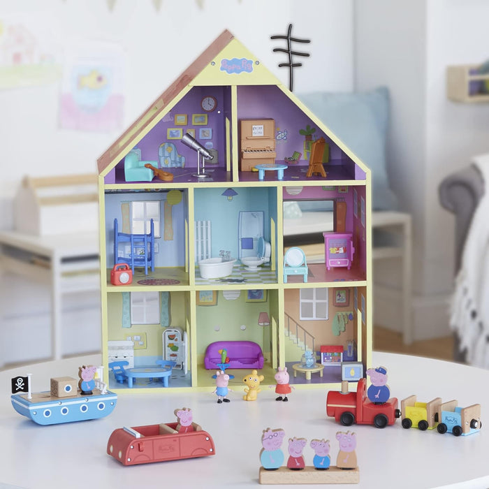 Wooden Deluxe Playhouse, 8 Rooms, Includes 2 Fun Figures and 29 Accessories, Made of Responsibly Sourced Wood, for Ages 3 and up (Amazon Exclusive)