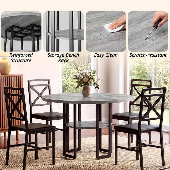 Dining Table Set for 4, 47.2 Inch round Kitchen Table and 4 Chairs