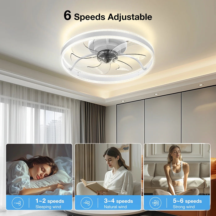 Flush Mount Ceiling Fan with Lights, Remote & APP Control, 20'' Low Profile Ceiling Fan, 3 Color Dimmable and 6 Speeds, Reversible Modern Ceiling Fan for Bedroom and Living Room, A-White