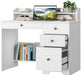 Computer Desk with Drawers and Hutch Shelf, Wood Executive Desk Writing Study Table with 43” Wide Tabletop, Small Desk with File Drawer for Home Office Bedroom, White