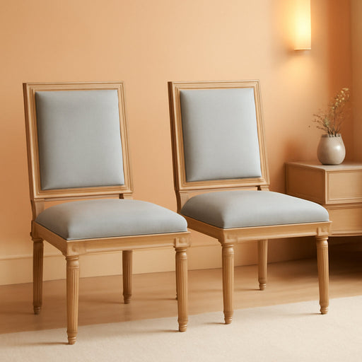 French Country Dining Chairs Set of 2, Upholstered Dining Room Chairs with Back Farmhouse Kitchen Chairs for Living Room, Kitchen, Restaurant (Lightgrey-Square)