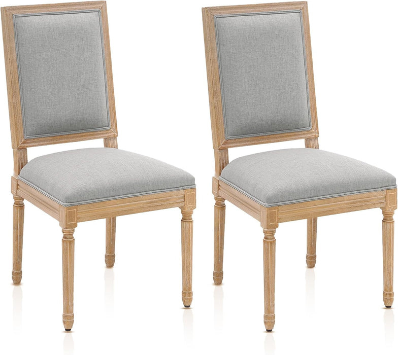 French Country Dining Chairs Set of 2, Upholstered Dining Room Chairs with Back Farmhouse Kitchen Chairs for Living Room, Kitchen, Restaurant (Lightgrey-Square)