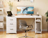 51 Inch Computer Desk with Fabric Drawers & USB Power Outlets- Reversible Home Office Desk with Storage Shelves, Work from Home, Modern Work/Writing/Study Table for Bedroom, White