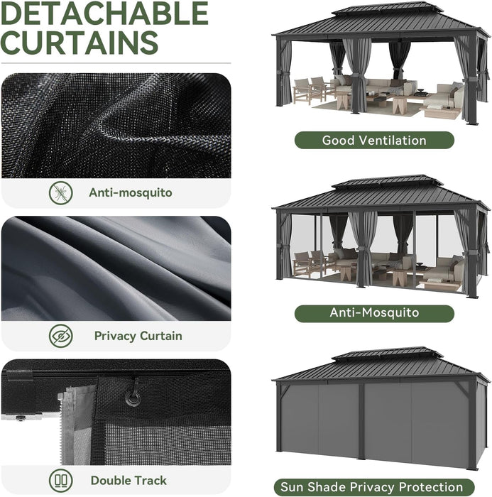 12x20 Hardtop Galvanized Steel Gazebo With Curtains