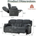 Reclining Couch, Power Reclining Sofa with Dual Wingback, 3 Seater Recliner Sofa, Recliner Couches for Living Room(Dark Gray)
