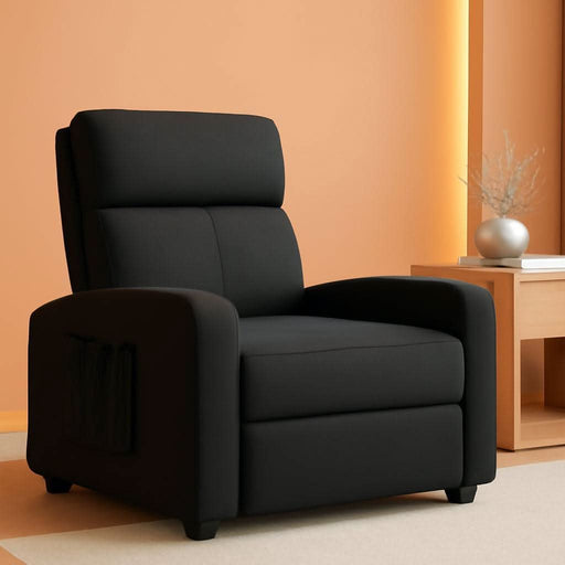 Recliner Chair for Adults, Reclining Sofa with Side Pocket, Linen Fabric Recliner Sofa with Adjustable Backrest and Footrest, Modern Home Theater Seating for Living Room, Bedroom