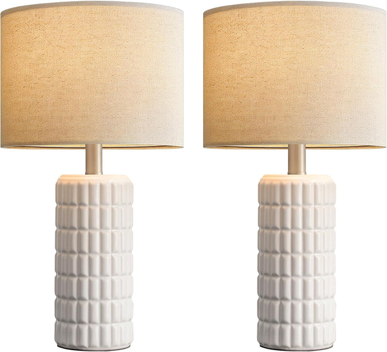 23" Modern Ceramic Table Lamps Set of 2 - Table Lamps for Living Room, Farmhouse Bedside Night Stands Lamp for Bedroom, White Boho Nightstand Lamps Set of 2, Desk Lamp for End Table Home Decor