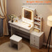 Vanity Desk with Mirror and Lights, Makeup Vanity with 3 Adjustable Lighting Modes, Small Vanity Desk with Sliding Mirror, 4 Drawers, 7 Shelves, Vanity Chair for Bedroom White