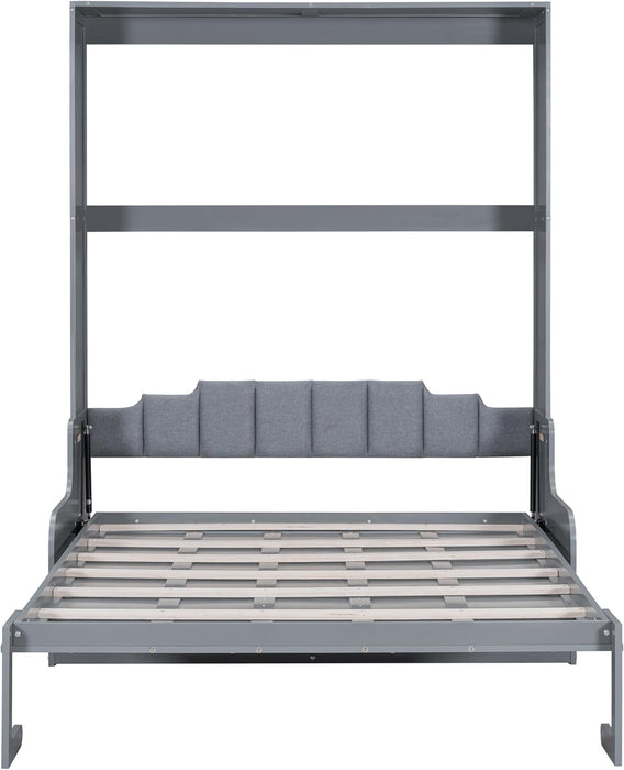 Queen Size Murphy Bed, Wall Bed with Sofa and Cushion, Grey
