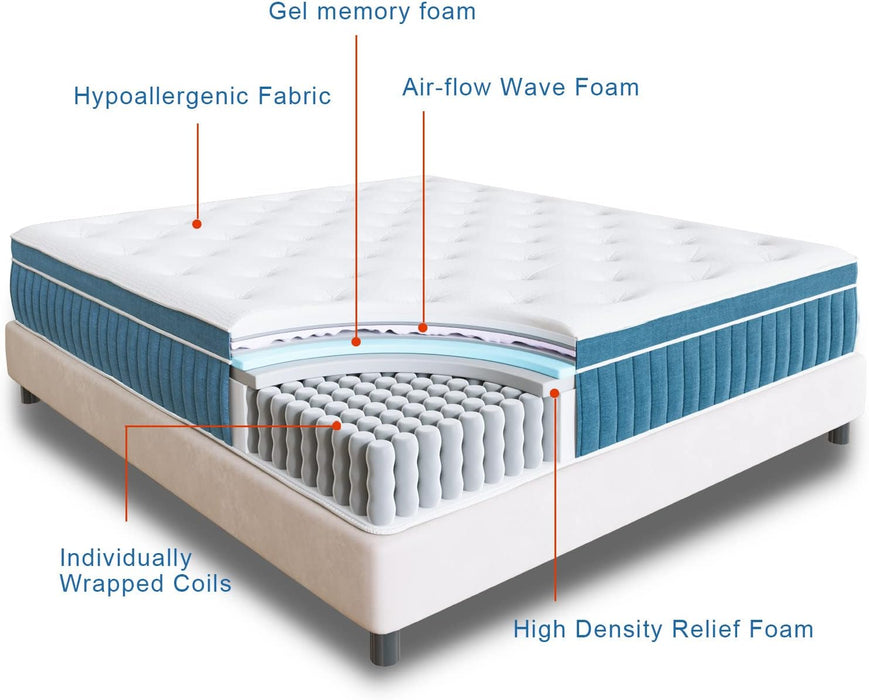 Full Mattress, 12 Inch Hybrid Mattress in a Box, Gel Memory Foam Mattress, Individually Wrapped Pocket Coils Innerspring Mattress, Support & Pressure Relief, Medium Firm Feel
