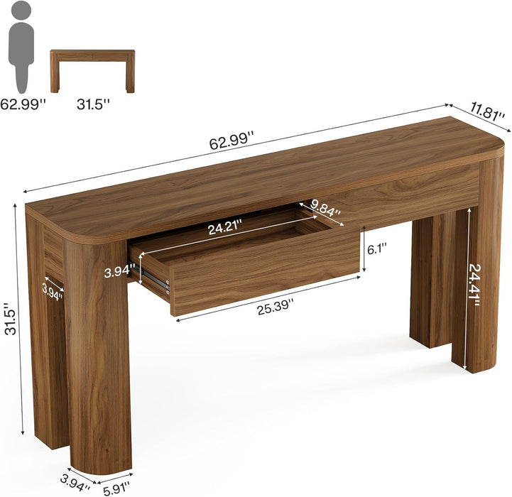 Console Table with 2 Drawers for Entryway, 63 Inches Narrow Long Sofa Table behind Couch with Storage, Farmhouse Accent Entrance Piece for Entry, Living Room, Hallway