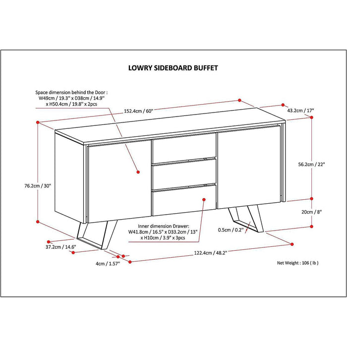 Lowry SOLID ACACIA WOOD 60 Inch Modern Industrial Sideboard Buffet and Wine Rack