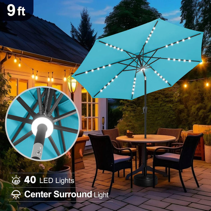 Solar Patio Umbrella with a Centre Light, 9 FT Aqua Blue