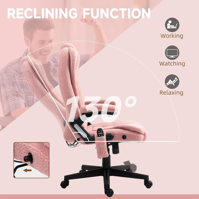 6 Point Vibrating Massage Office Chair with Heat, Velvet High Back Executive Office Chair with Reclining Backrest, Padded Armrests and Remote, Pink