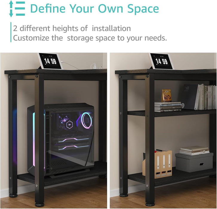 L Shaped Gaming Desk with Drawers & Storage Shelves, 55 Inch Corner Computer Desk with Power Outlet for Home Office Bedroom, L-Shaped Teen PC Desks with Fabric Drawer, Black