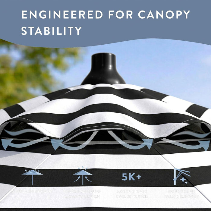12-Year Protection 7.5-Ft Outdoor Patio Umbrella, Sunbrella Fade-Resistant Fabric, Auto-Tilt, Heavy Duty Aluminum Frame, 8 Reinforced Ribs for Pool or Deck, Black Pole, Cabana Classic