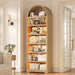 79.4" Tall Arched Cabinet,Bookcase with Storage,Mid-Century Modern 7-Tier Bookshelf with RGB Light,2 Book Risers,Adjustable Shelf Offering More Space for Living Room,Kitchen,Home Office(Oak)