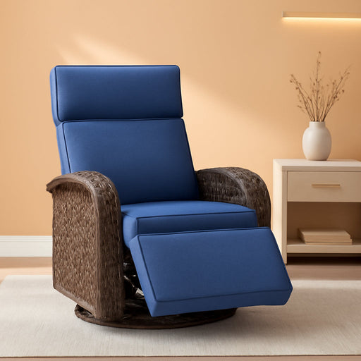 Zero Gravity Patio Swivel Recliner Chairs Set of 2 - Wicker Outdoor Lounge Chair with Adjustable Backrest & Footrest, All Weather Reclining Rocker Chairs with Thick Cushion for Pool Deck Blue