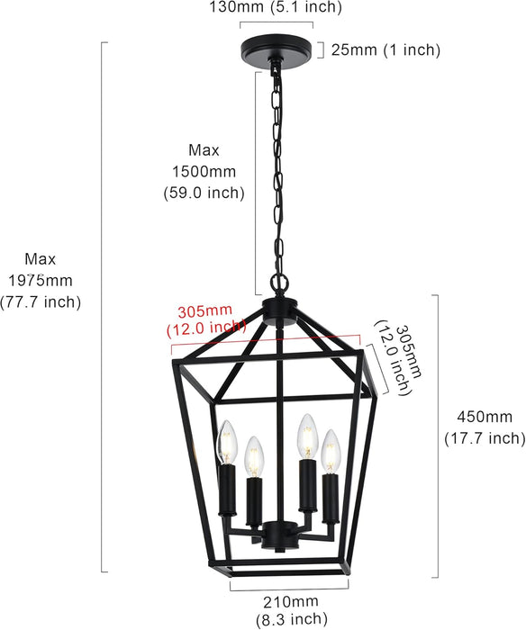 Farmhouse Chandelier Black Openwork Cage Four Light