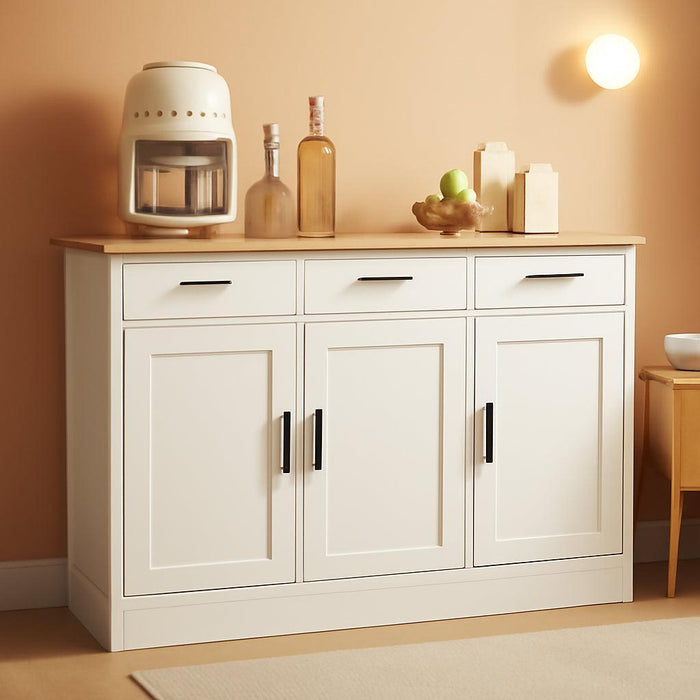 Buffet Cabinet with Storage - Buffets & Sideboards Kitchen Storage Cabinet, Wood Console Table Coffee Bar Accent Cabinets for Living Room Dining Room Entryway Large 3 Doors & Drawers, White 47.2"W