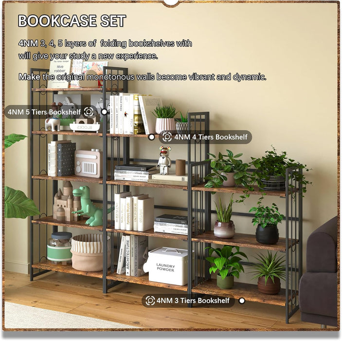 Foldable IndustrialGrade 59 Inch Bookshelf No Assembly