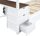 Twin over Twin Bunk Bed Twin Size Trundle, Wood Twin Bunk Bed with USB Ports, Storage and Desk, White+Walnut