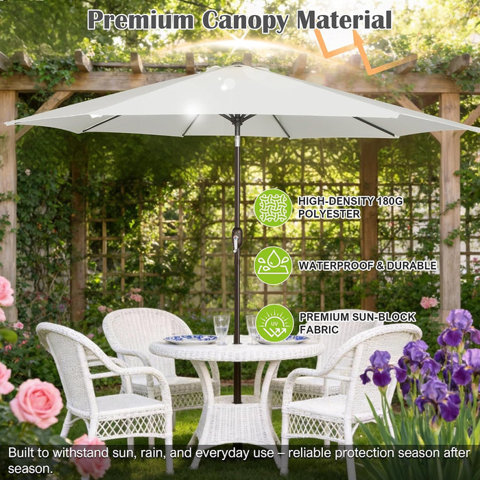 10FT Outdoor Patio Umbrella, Outdoor Table Umbrella, Yard Umbrella, Market Umbrella with 8 Sturdy Ribs, Push Button Tilt and Crank