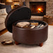 round Leatherette Storage Ottoman with Lid, Chocolate Brown Large
