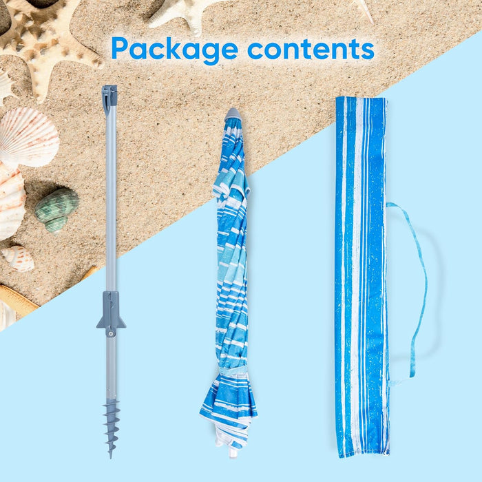 Heavy Duty High Wind Beach Umbrella with Sand Anchor & Carry Bag|Patio Outdoor Umbrella with Aluminum Frame and Push Button Tilt, Ideal for Travel Garden Lawn, UPF 60+