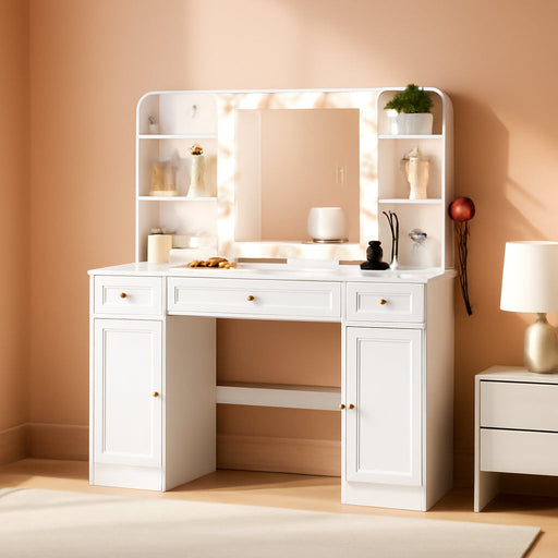 White Vanity Desk With Premium Illuminated Mirrors