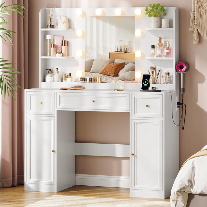 White Vanity Desk With Premium Illuminated Mirrors
